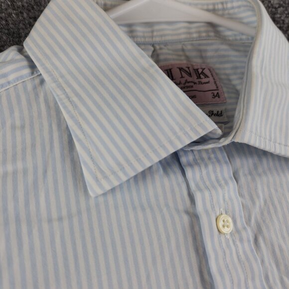 Thomas Pink Long Sleeve Button Up Cotton Ireland Blue Striped Superfine 17 34 - Picture 10 of 16